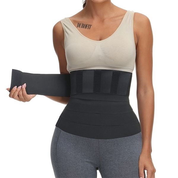 

waist trainer snatch bandage wrap tummy sweat sauna trimmer belt for women belly body shaper compression band weight loss sheath 211220, Black;white