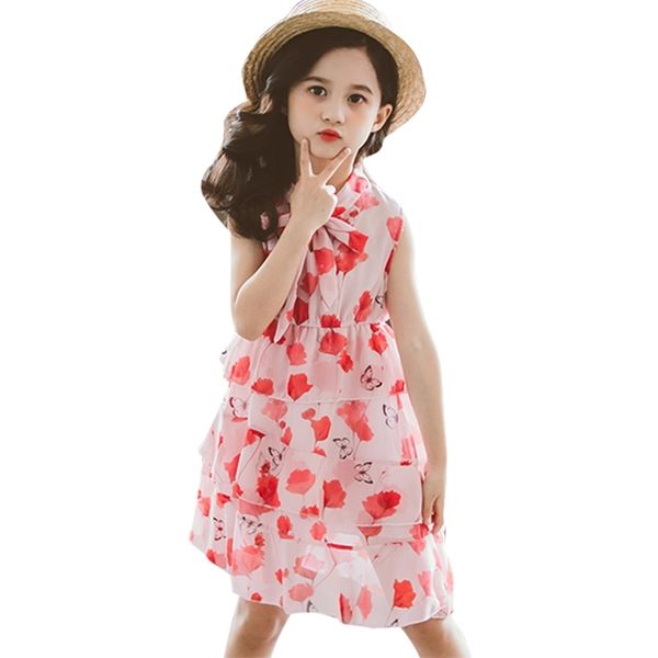 

teenage girl dress floral pattern casual style party child summer costume 6 8 10 12 14 210528, Red;yellow