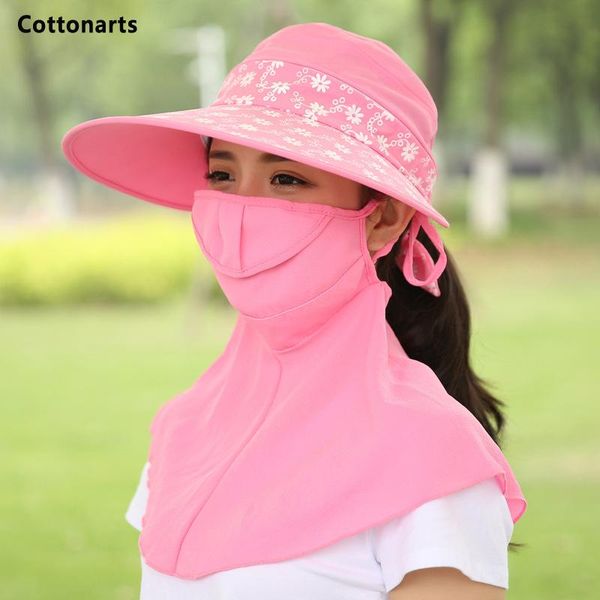 

wide brim hats 2-pcs women cycling sun hat outdoor travel anti-uv neck face boonie foldable sunscreen floral print hiking cap, Blue;gray