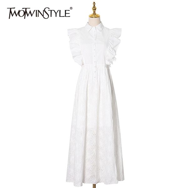 

black patchwork lace dress for female lapel ruffle sleeve high waist elegant solid women fashion 210520, Black;gray