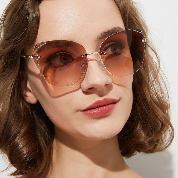 

sunglasses 2021 no border crystal cut with diamond cat eyes european and american glasses, White;black