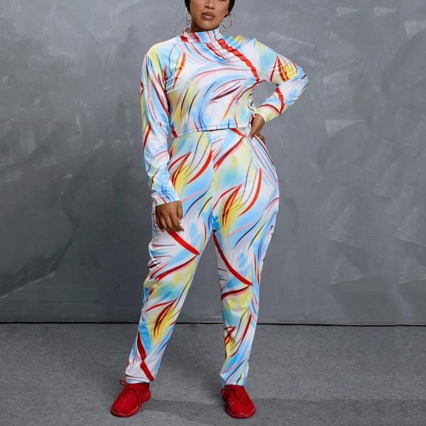 

women's two piece pants 4xl 5xl plus size sets matching bodycon outfits printed blouse & long fashion elegant evening night club wear 2, White