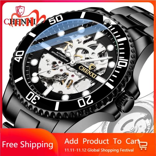 

wristwatches brand water ghost creative hollow automatic mechanical watch men's strong luminous waterproof black steel belt, Slivery;brown