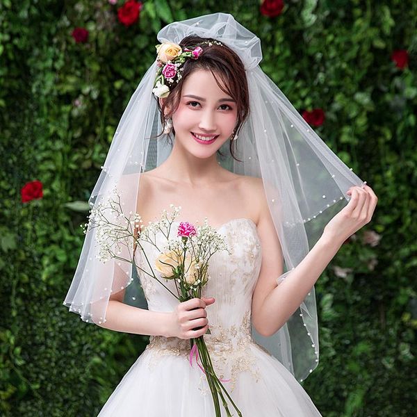 

bridal veils arrival women one layer tulle wedding veil with comb for bride mariage accessories pearl edge ve004, Black