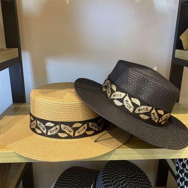 

sun hat golden leaf flat summer 21 straw korean fashion street po beach sun protection versatile simple hat, Blue;gray