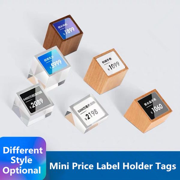 Acrílico Preço Titular Titular de papel Mesa de suporte Mini Cubos de Preço Cubos de Jóias Sinal de mesa Sinal