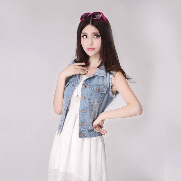 

women's jackets womens sleeveless 2021 autumn fashion jeans denim woman slim cotton solid vest waistcoat ladies coats, Black;brown