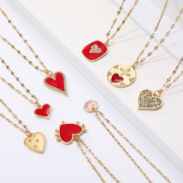 

red haert love pendant necklace for women choker long chains neck lace gold collar lovers gift boho party fashion jewelry, Silver