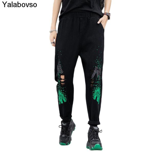 

women's jeans female gothic harem trousers autumn 2021fashion womens vintage denim pants streetwear ladies loose punk black color, Blue