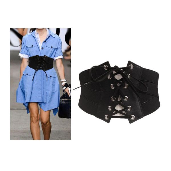 

belts 2021 fashion women lady stretch buckle waist belt wide elastic corset waistband around cinch pu leather tie bowknot, Black;brown