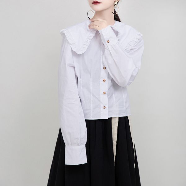 

blouses Msxu Winter female white retro literary doll collar girl woman's shirt