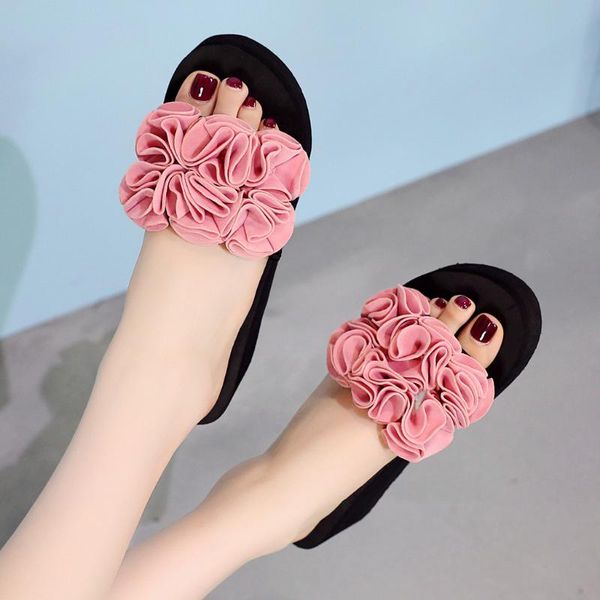

slippers women summer floral platfrom slides woman casual shoes 2021 fashion red black female beach