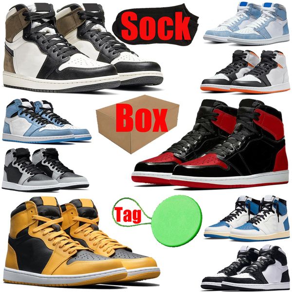 

with box&sock&tag jordan1s air jordan retro 1 1s basketball shoes mens womens travis scott fragment bred patent pollen men women trainers sp