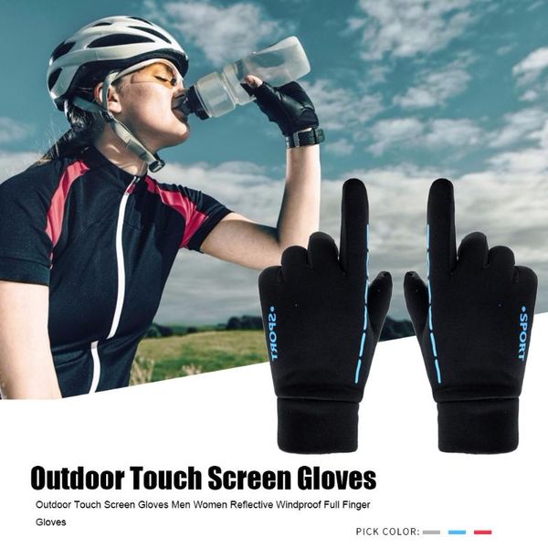 

cycling gloves multi-function outdoor touch screen men women reflective windproof full finger, Black