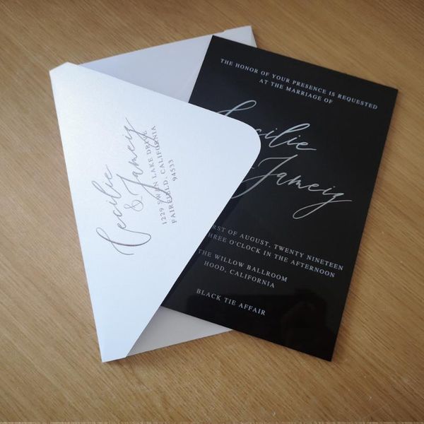 

greeting cards luxury design wedding invitation china acrylic card sample,white printed black with print envelope