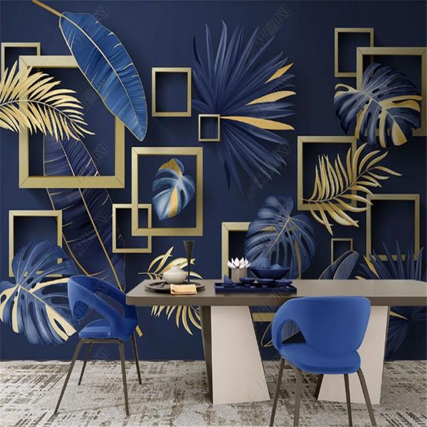 

wallpapers light luxury nordic tropical plants living room wallpaper 3d stereo tv background wall papers home decor lapis lazuli blue mural