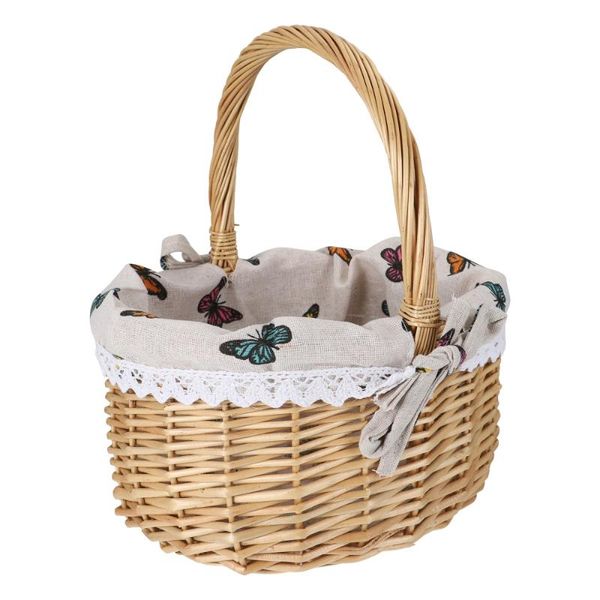 

1pc hand-woven storage basket rattan linen picnic portable container baskets