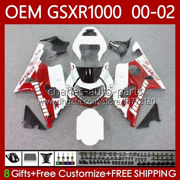 Bodys de Molde de Injeção para Suzuki GSXR-1000 GSX R1000 GSXR 1000 CC 01-02 Bodywork 62No.19 1000CC GSXR1000 K2 00 01 02 GSX-R1000 2001 2002 2002 OEM Red White Fairing Kit