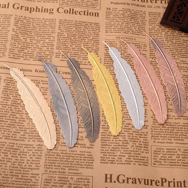 

2021 7 colors metal feather bookmark document book mark label golden silver rose gold bookmark office school supplies, White