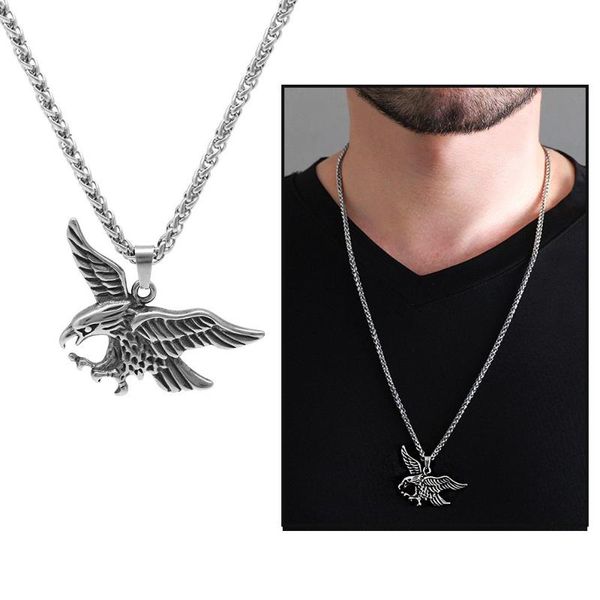 

pendant necklaces tesbihane eagle design silver color steel male necklace