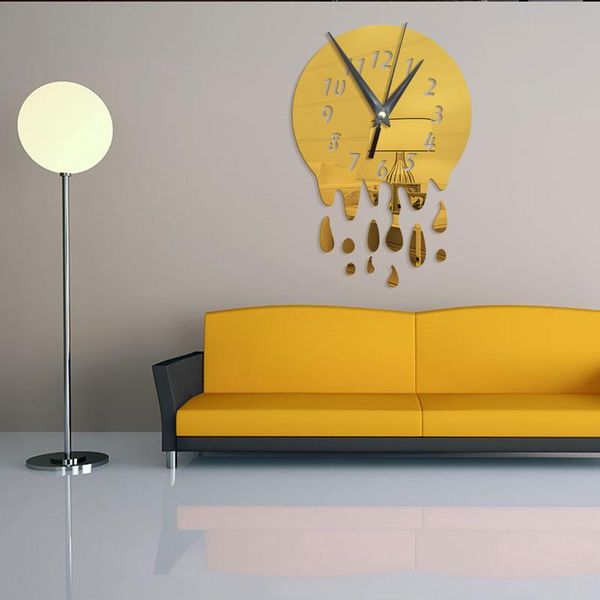 

wall clocks diy rain raindrop digital acrylic mirror clock decoration decorations living room ornament