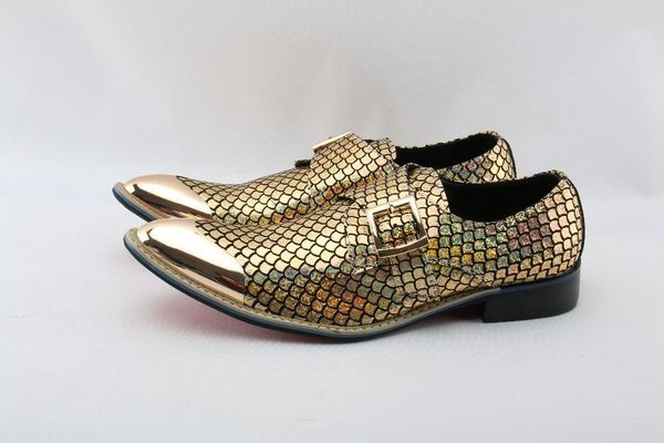 

dress shoes men loafers sequined gold metal leather party pointed toe italy, Black