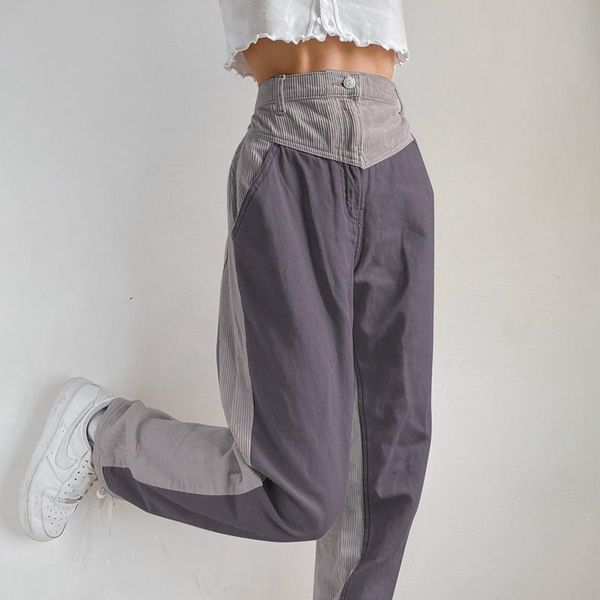 

women's pants & capris street casual corduroy patchwork cargo high waist straight winter harajuku pantalon femme trousers sweatpants, Black;white