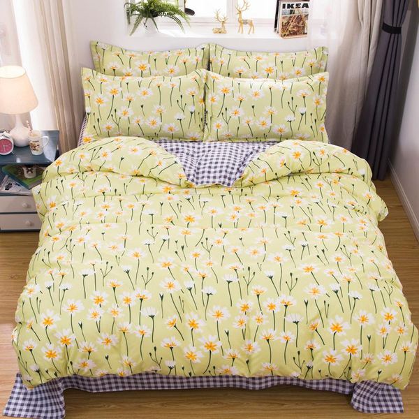 

bedding sets flower(yellow ver.)fashion set simple duvet cover pillowcase home textiles 2/3pcs bed linen king  size dropship