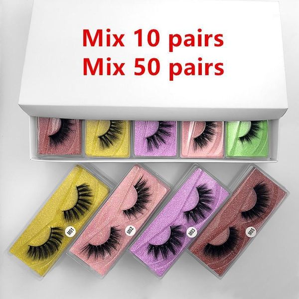 

wholesale eyelashes 10/50/100pcs color box mixed 3d mink false thick set1