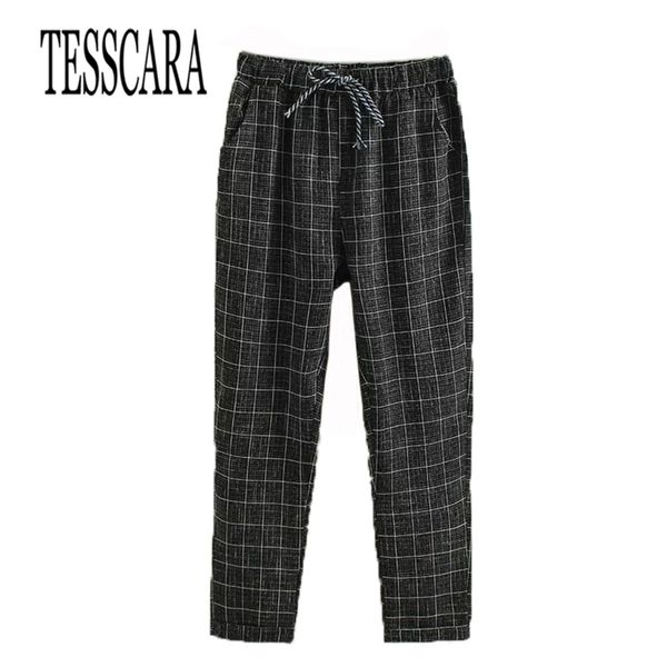 

tesscara women plaid casual pants & s good quality female fashion bottoms trousers spring summer harem pant plus size s-3xl 211115, Black;white