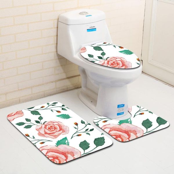 

bath mats leaves flowers patternthree-piece floor mat door bathroom rug waterproof carpets toilet seat cover decor