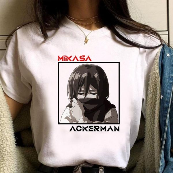 

women's t-shirt attack on titan shirt funny mikasa anime harajuku short sleeve hip hop neutral tees causal fashion clothes, White