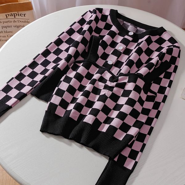 

cardigan women sweater oversized cardigans o-neck letters casual plaid loose jumpers thick warm spring knit jacket coat cloths, White;black