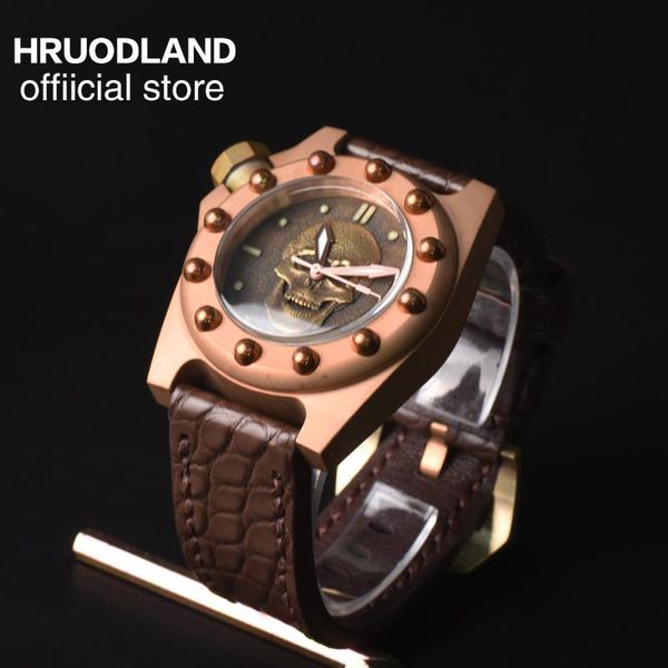 

wristwatches hruodland 45mm big limited edition bronze automatic men watches sapphire crystal sw200 mechanical diving wristwatch for male, Slivery;brown
