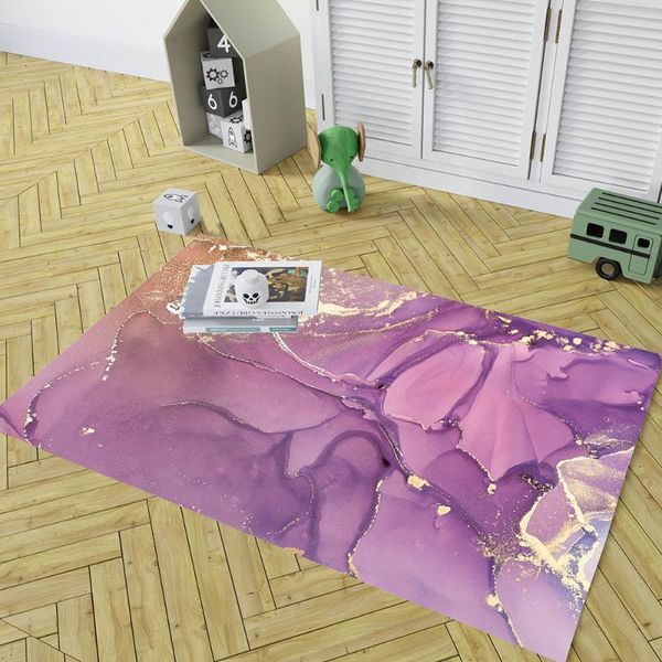 

carpets 3d marbling with golden stripes rectangle nordic carpet non-slip area rugs floor door mat purple flowers gril living room decor