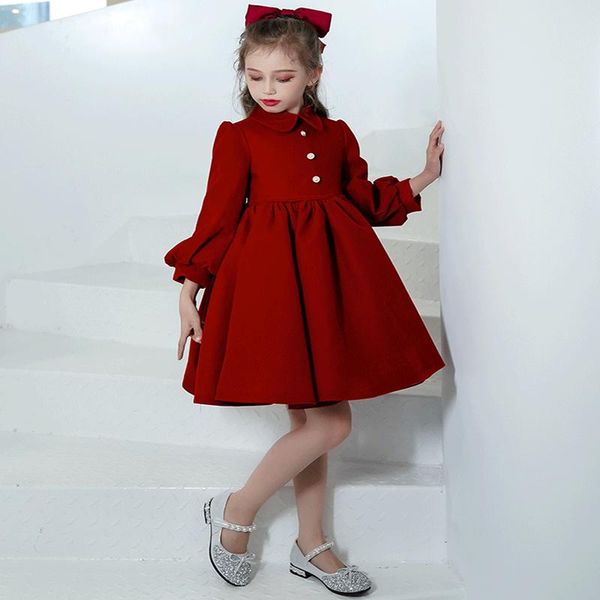 

girl's dresses flower girl simple o-neck full princess elegant knee-length jersey crystal luxury red pearls lovely kids party gown h171, Red;yellow