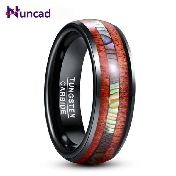 

wedding rings 8mm black inlaid wood grain abalone shell dome tungsten carbide ring men's fashion jewelry gift quality, Slivery;golden