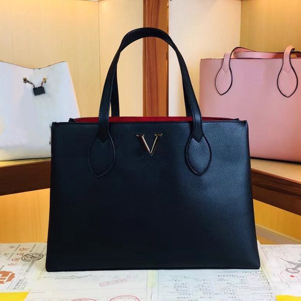 

classic women lockme handbag cowhide gold metal parts large tote bag solid color l letter shoulder bags interior high-capacity pocket