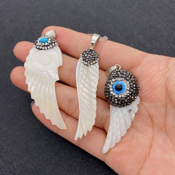 

charms wing-shaped freshwater shell diamond and turquoise pendant for diy necklace jewelry making charm designer accessories, Bronze;silver