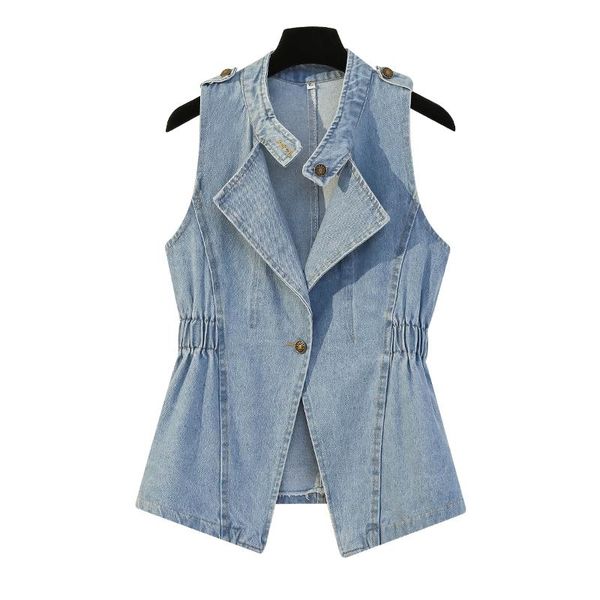 

women's vests 2021 women autumn denim vest oversize fashion solid slim waist waistcoats female jeans jacket sleeveless coat plus size 4, Black;white