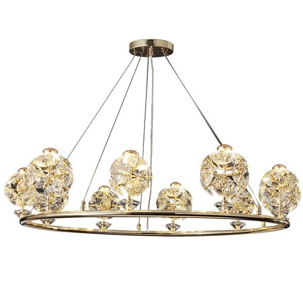 

chandeliers modern simple crystal lamp is used in bedroom, dining room, living duplex building, golden circular suspension chandelier