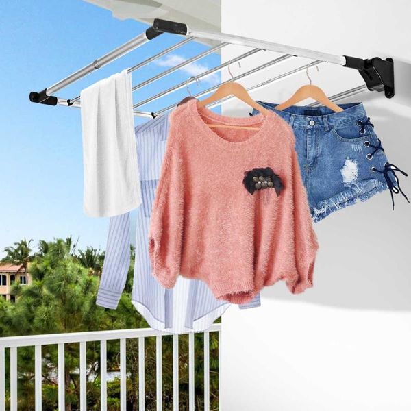 

hangers & racks multifunction retractable drying rack towel balcony clothes hanger wall punch mounted drying-rack laundry storage holder