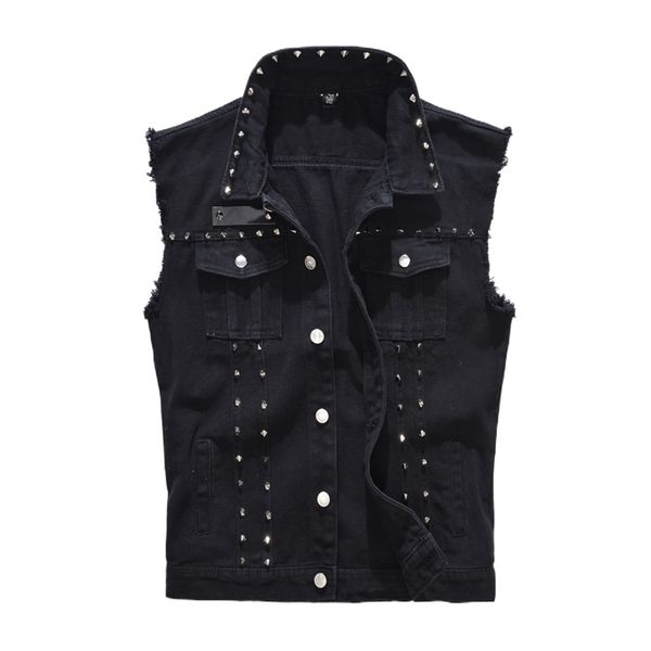 

denim vest men punk rock rivet cowboy black jeans waistcoat fashion motorcycle style sleeveless jacket m-5xl 210923, Black;white