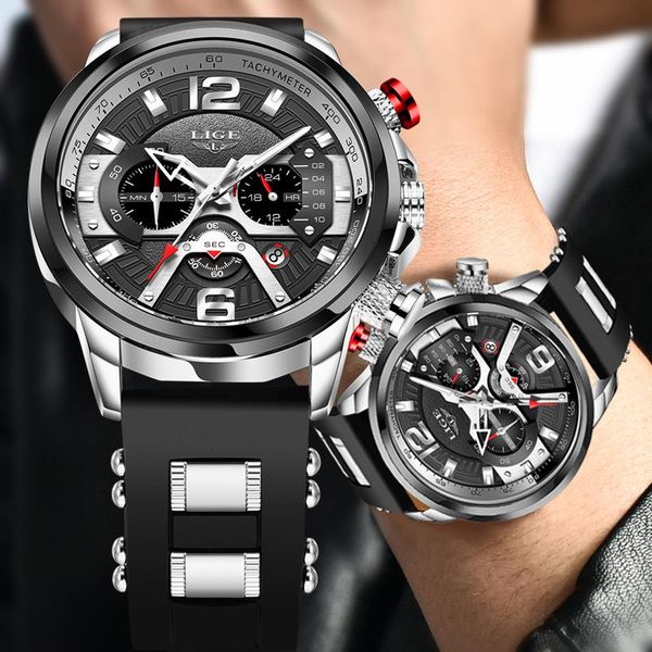 

wristwatches 2021 lige fashion casual mens watches military silicone wrist watch for men waterproof clock sport chronograph, Slivery;brown