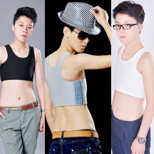 

women womens tanks men short chest breast vest breathable buckle binder trans lesbian tomboy t shirt costume plus size, White