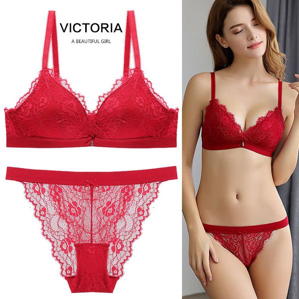 

59% off factory outlet store 60# bra set red natural year lace gathered no steel ring wedding lingerie, Red;black