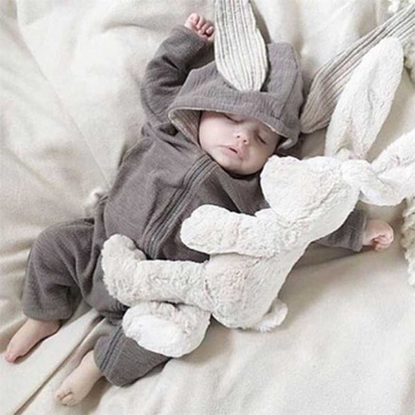 

cartoon bunny baby hoodie outfits rompers cotton zipper spring autumn born clothes infant costume 3-24 months 211007, Blue