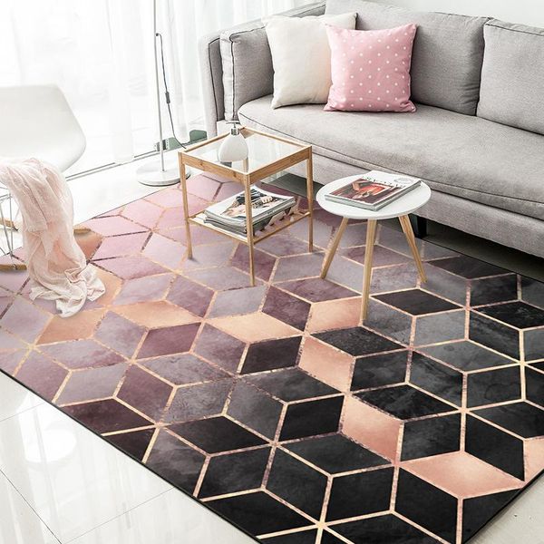 

carpets warm rose gold pink gradient diamond lattice bedroom toilet door mat living room sofa kitchen floor coffee shop carpet