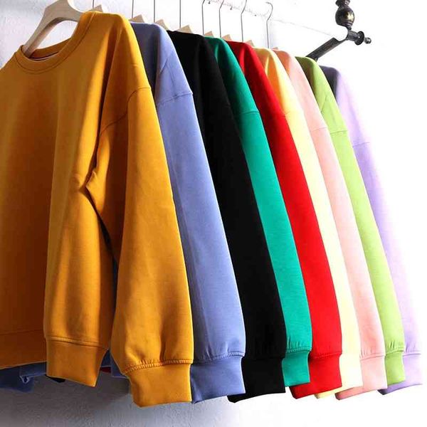 

11 languid wind coat loose new air layer round neck pullover soft waxy solid color sweater in autumn and winter 2021, Black