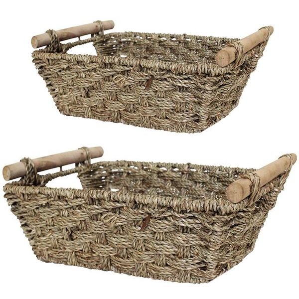

hand-woven wicker baskets sets,seagrass storage with handles,for bathroom,toilet&paper,2-pack